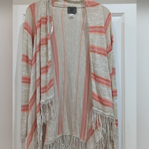 Sweet and sinful boho open fringe sweater small stripes, sz small - Picture 4 of 6